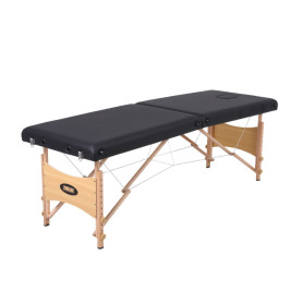 Folding wooden 2-section massage bed with accessories 180 x 60 cm 0812304 black